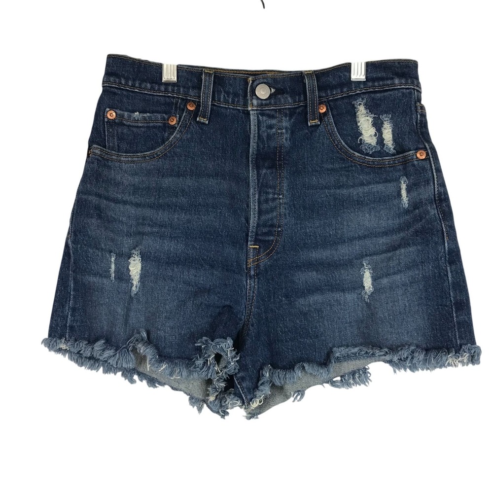 LEVI'S - WOMEN'S 28 - BLUE RIBCAGE DENIM CUTOFF JEAN SHORTS